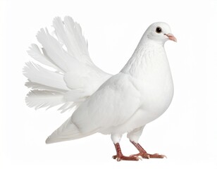 Naklejka premium White jacobin pigeon standing isolated on white background