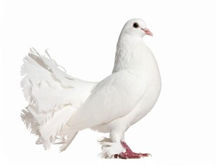 Obraz premium White jacobin pigeon standing isolated on white background