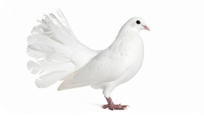 Obraz premium White jacobin pigeon standing isolated on white background