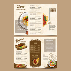 Food Menu Tri-Fold Brochure Template coffee shop and cafe menu mockup template design, vector illustration of coffee flat style, food and drink concept, poster and promotion, coffee cup of espresso, a