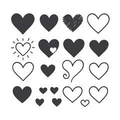 Hand drawn cartoon style heart silhouettes