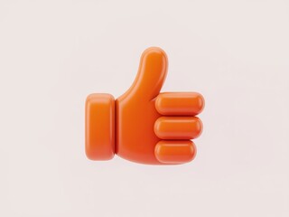Orange 3d thumbs up emoji isolated on a soft pink background for social media use
