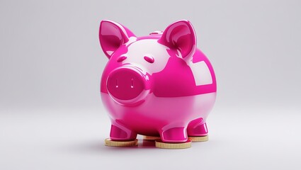 Pink piggy bank with gold coins representing savings and financial investments concept