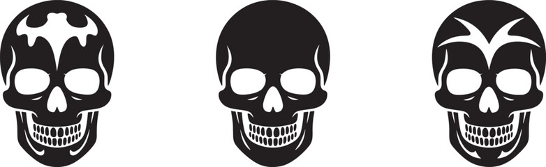 Silhouette Style Skull Collection on Black Backdrop Illustration Vector Graphic Design Template for Commercial Use and Projects