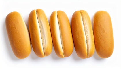 Whole hot dog buns top view isolated on white background
