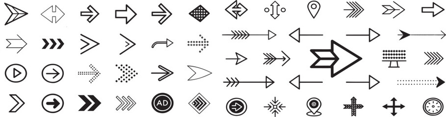 Navigation Icons Vector Set – Compass Rose, Arrows, Map Pins & GPS Markers in Black Silhouette