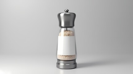 Minimalist salt and pepper shakers on light background, isolated kitchen objects in clean modern design, AI-generated image