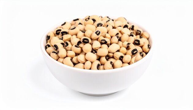 Yellow eye beans in bowl isolated on white background