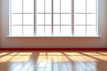 Sunlight Streams into Minimalist Empty Room, White Walls, Wood Floor, Peaceful Ambiance