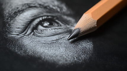 Close-Up of Graphite Pencil Point on Dark Surface