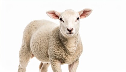 Fototapeta premium Young sheep isolated on white background looking at camera isolated on white backgr