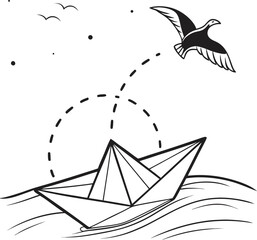 Vector illustration of a sailing vessel on the ocean waves, perfect for nautical travel and summer cruise designs