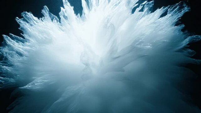 White Water Splash with Dramatic Light Effects Against Dark Background in a Captivating Moment of Fluid Motion