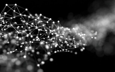 Black-White Dots and Lines Low-Poly Tech Background, Abstract Flat Lay for Future Information Network Concept