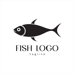 Obraz premium A fish logo design icon flat and silhouette style vector minimal art illustration on a white background 