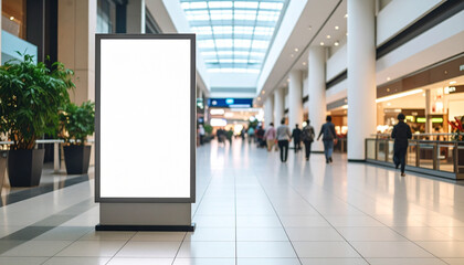 Blank Billboard Mockup Inside Shopping Mall for Indoor Advertising and Commercial Display