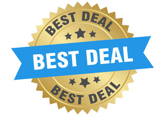 best deal. best deal round blue and gold label isolated on transparent background