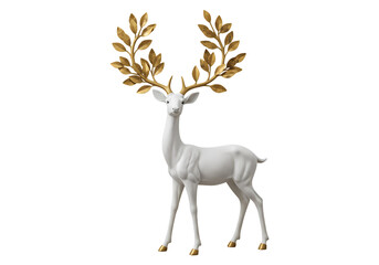 Elegant White Deer Sculpture with Gold Antler Accents