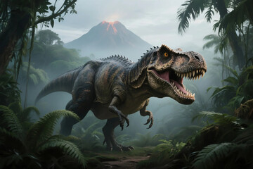 Realistic Tyrannosaurus Rex in Prehistoric Jungle