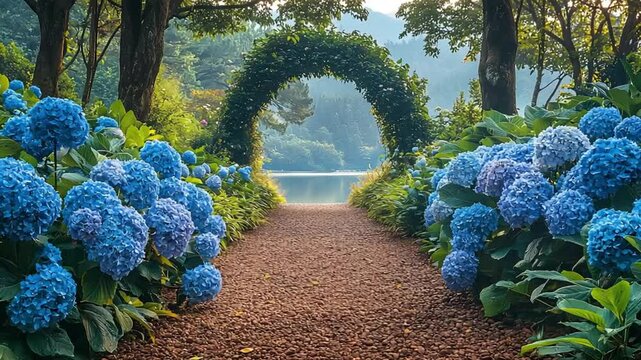hydrangea garden archway path, blue hydrangea floral tunnel, blooming flower landscape, Hydrangea Floral Garden Landscapes for Nature Photography,
Tranquil Garden Paths and Archways for Wedding 
