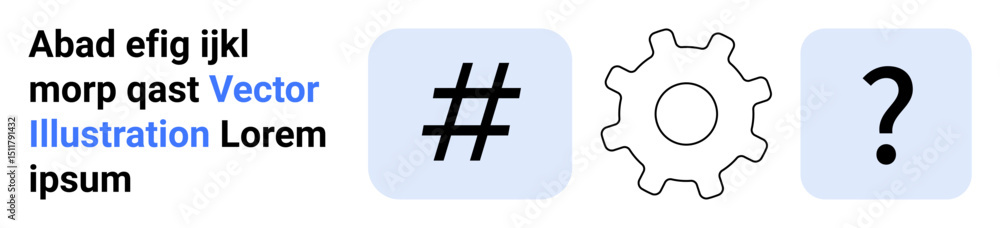 Aufkleber number sign, gear, and question mark icons in separate boxes for technology, settings, and decision-