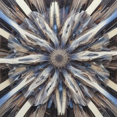 Abstract Geometric Kaleidoscope Pattern in Blue, White, Brown