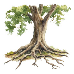 Tree Roots, watercolor painting vector, high quality, isolated on a white background.