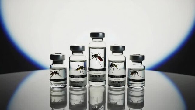 Vaccine next to mosquitoes.