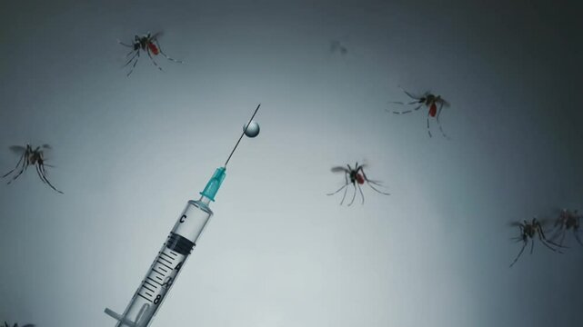 Vaccine next to mosquitoes.