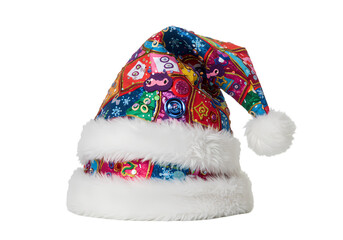 A Festive Patchwork Santa Hat Vibrant Colors and Sparkling Details