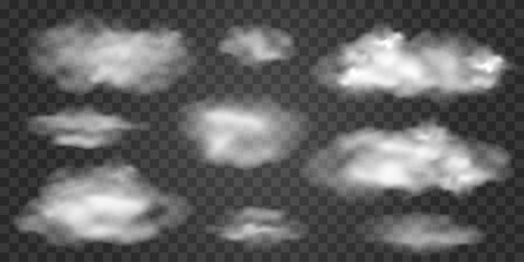 Realistic set of translucent clouds, smoke background