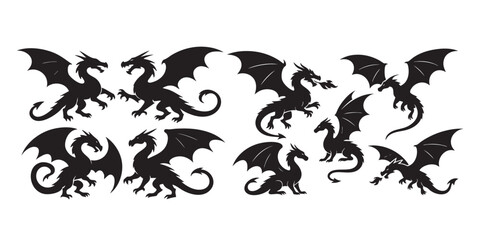 dragon silhouette set vector illustration