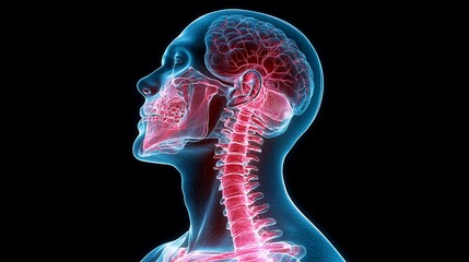 Detailed Human Anatomy Illustration in Clear Blue and Red Color Scheme on Black Background