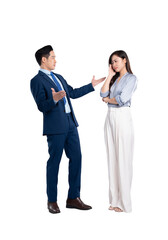 Full body image of woman asian business and manager man posing on PNG background	
