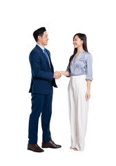 Full body image of woman asian business and manager man posing on PNG background	
