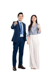 Full body image of woman asian business and manager man posing on PNG background	

