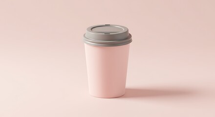Minimalist Pink Coffee Cup with Gray Lid on Matching Background