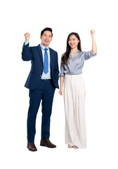 Full body image of woman asian business and manager man posing on PNG background	
