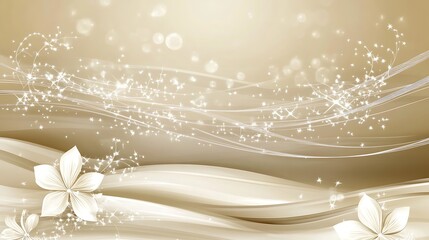 Elegant gold background with flowers and waves