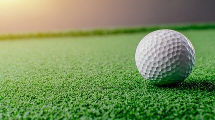 Obraz premium Close-up of a Golf Ball on a Fresh Green Turf with Soft Light in the Background