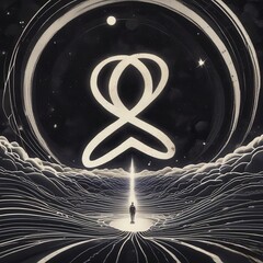 Infinite Knot Painted in White with Streaks, Cosmic Space