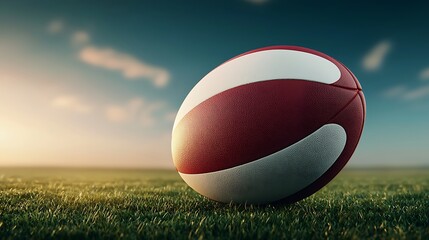 Close-Up of a Vintage Rugby Ball on Green Grass Under Afternoon Sunlight and Clear Sky