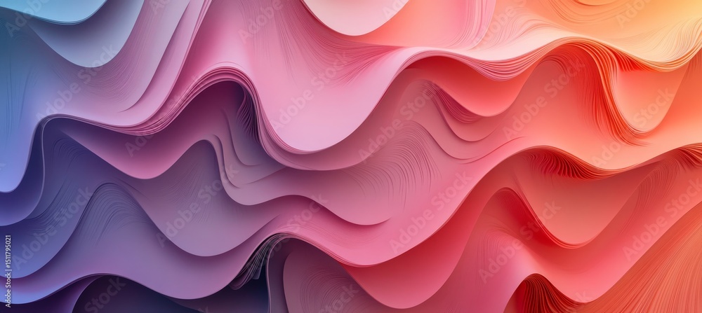 Poster abstract background with flowing, layered paper waves in soft peach and coral tones on gradient