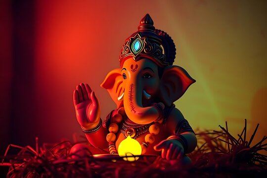 Ganesh idol with modak sweets and durva grass