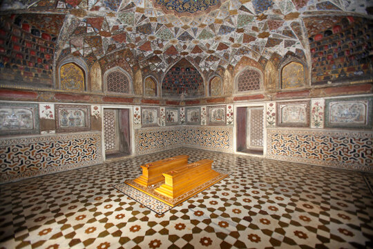 Tombs inside the Itmad-Ud-Daulah's Tomb, also known as Baby Taj Mahal, Agra, India
