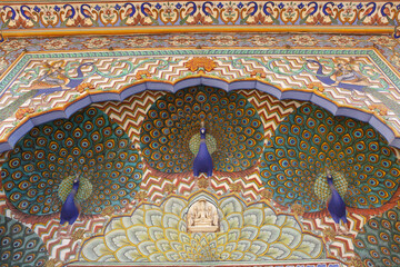 Detail of the Peacock Gate in the Jaipur's City Palace, Rajasthan, India