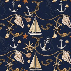 Elegant Nautical Pattern &mdash; Anchors, Sailboats, and Classic Maritime Elements