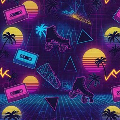 Retro 80s Summer Pattern &mdash; Neon Elements and Synthwave Aesthetic