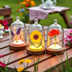 Colorful Wildflower Dome Lamps on Picnic Table