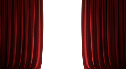 Open Red Stage Curtains Revealing White Background on Transparent PNG, curtains, red curtains, stage curtains, open velvet, fabric, drapes, drapery
